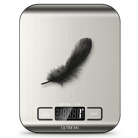 Ultrean Food Scale, DigitalKitchen Scale with LCD Display,Weight Grams and Ounces forBaking Cooking and Meal Prep, 6Units with Tare Function, 304Stainless Steel, 11lb (BatteriesIncluded)